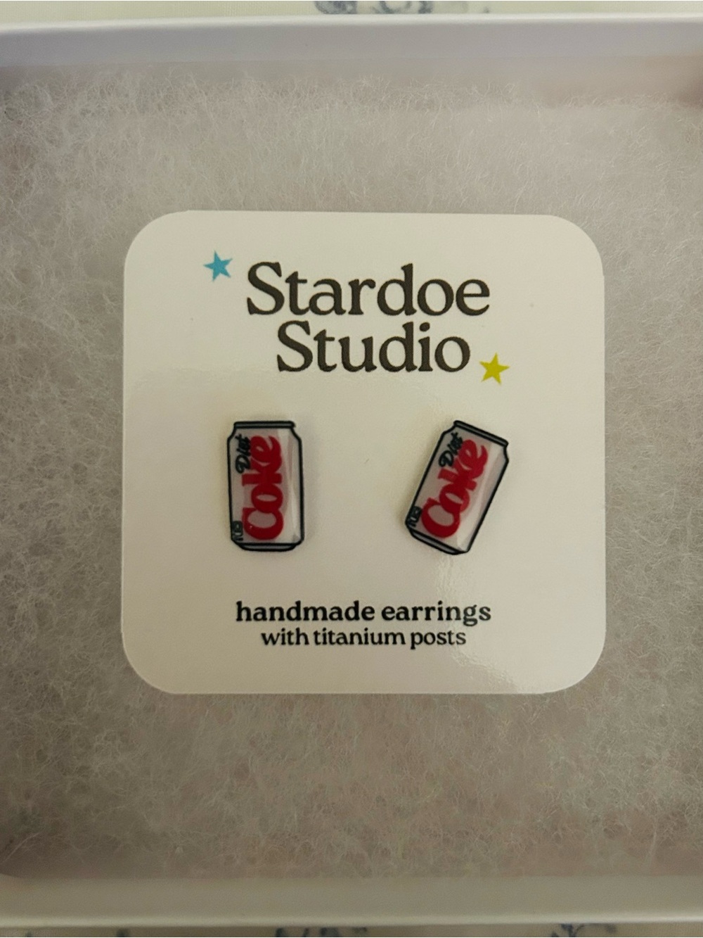 Stardoe Studio Diet Coke Can Stud Earrings - White & Red